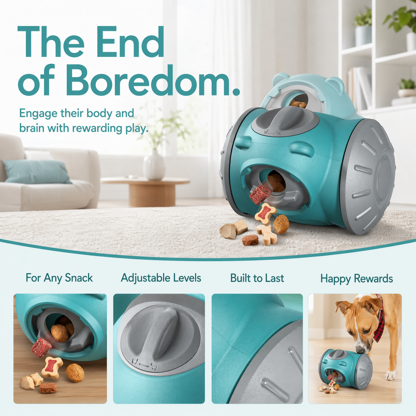 Rolling Dog Slow Feeder Toy - Dog Puzzles for Smart Dogs, Treat Dispensing Puzzle Toy for Small, Medium & Large Dogs – Engaging Food Dispenser for IQ Training & Boredom Relief