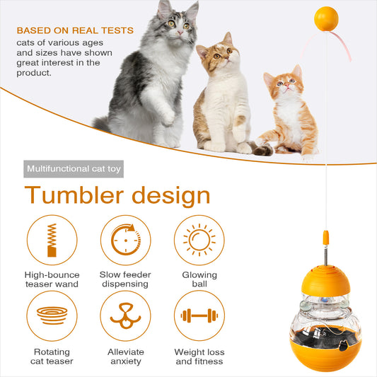 Cat Interactive Toys Engaging Wand, Slow Food Treat Dispenser, and Tumbler Design for Indoor Cats Durable, Non-Toxic, Ideal for Exercise and Boredom Relief Gift for Kitten