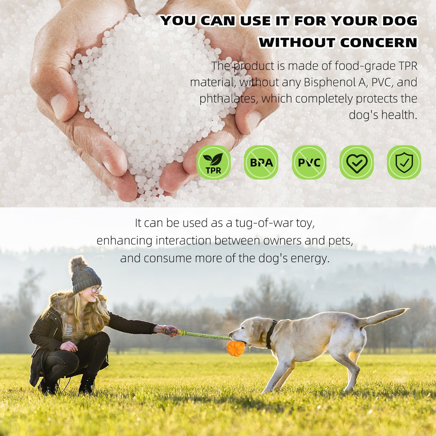 Large Dog Chew Toy with Squeaker, Tough TPR Pumpkin Toy for Strong Chewers (40 lbs+), Textured Dental Ridges, Outdoor & Water Play, Dog Pool, Beach & Fetch Toys for Summer