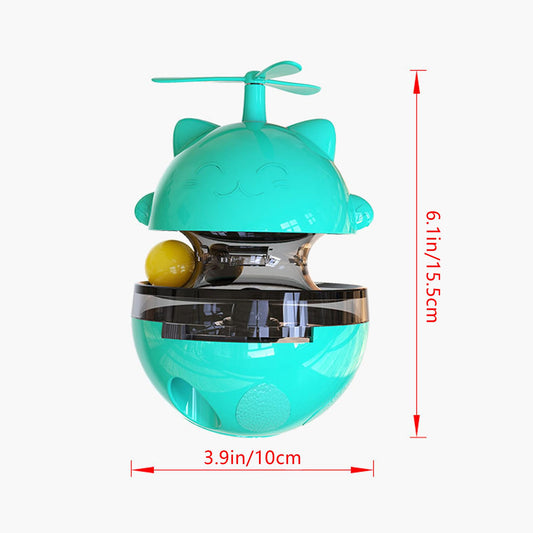 Interactive Cat Treat Dispenser Toy - Anti-Tip Wobble Puzzle with 3-Gear Adjustment, Windmill Propeller & Dual Balls for Brain Engagement, Slow Feeding