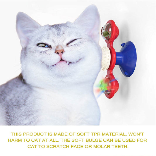 Interactive Windmill Cat Toys with Catnip : Cat Toys for Indoor Cats Funny Kitten Toys with LED Light Ball Suction Cup‖Cat Nip Toy for Cat chew Exercise