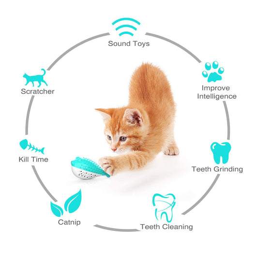 Cat Toothbrush Catnip Toy, Interactive Chew Toy with Built-in Bells, Rubbing Face Eliminate Loneliness,Easy Clean