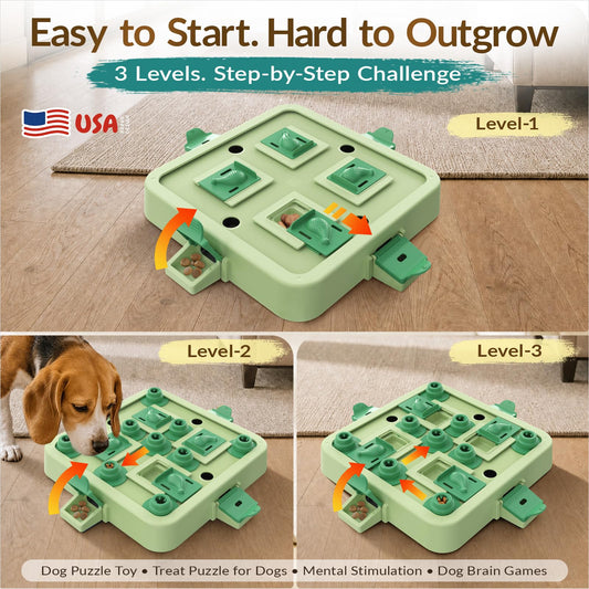 Dog Chess Puzzle Toy, Large Size, 3 Levels of Step-by-Step Challenge, Beginner to Advanced Slow Feeder & Mental Stimulation for Smart Dogs Enrichment Toys