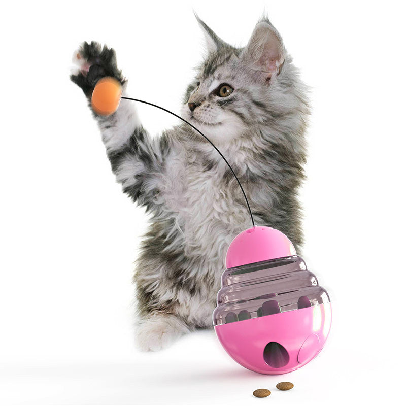 Interactive Cat Food Dispenser Ball Toy with Yellow Ball, Multi-Level Puzzle Feeder, ABS Material, 100x100x125mm, Sound Activated