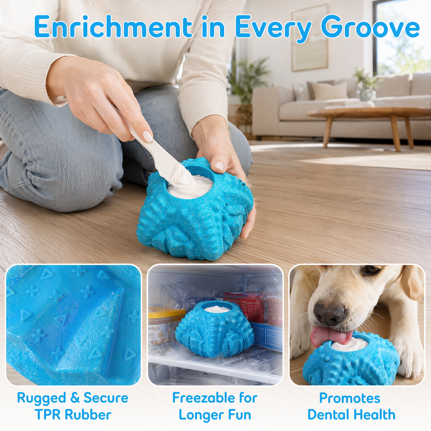 Dog Chew Toy for Aggressive Chewers, Freezable Lick Treat Dispenser, Stuffable Lick Toy, Interactive Enrichment, Long Lasting Puzzle Boredom Buster for Medium & Large Dogs - Yellow Starfish
