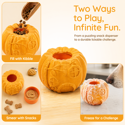 Dog Treat Toys, Pumpkin-Shaped Dog Treat Ball, Dog Frozen Treat Toy with 2 Freeze Bowls, Dog Toy Treat Dispenser, Dog Enrichment Toys, Fillable Slow Feeder and Lick Bowl for Dogs Set