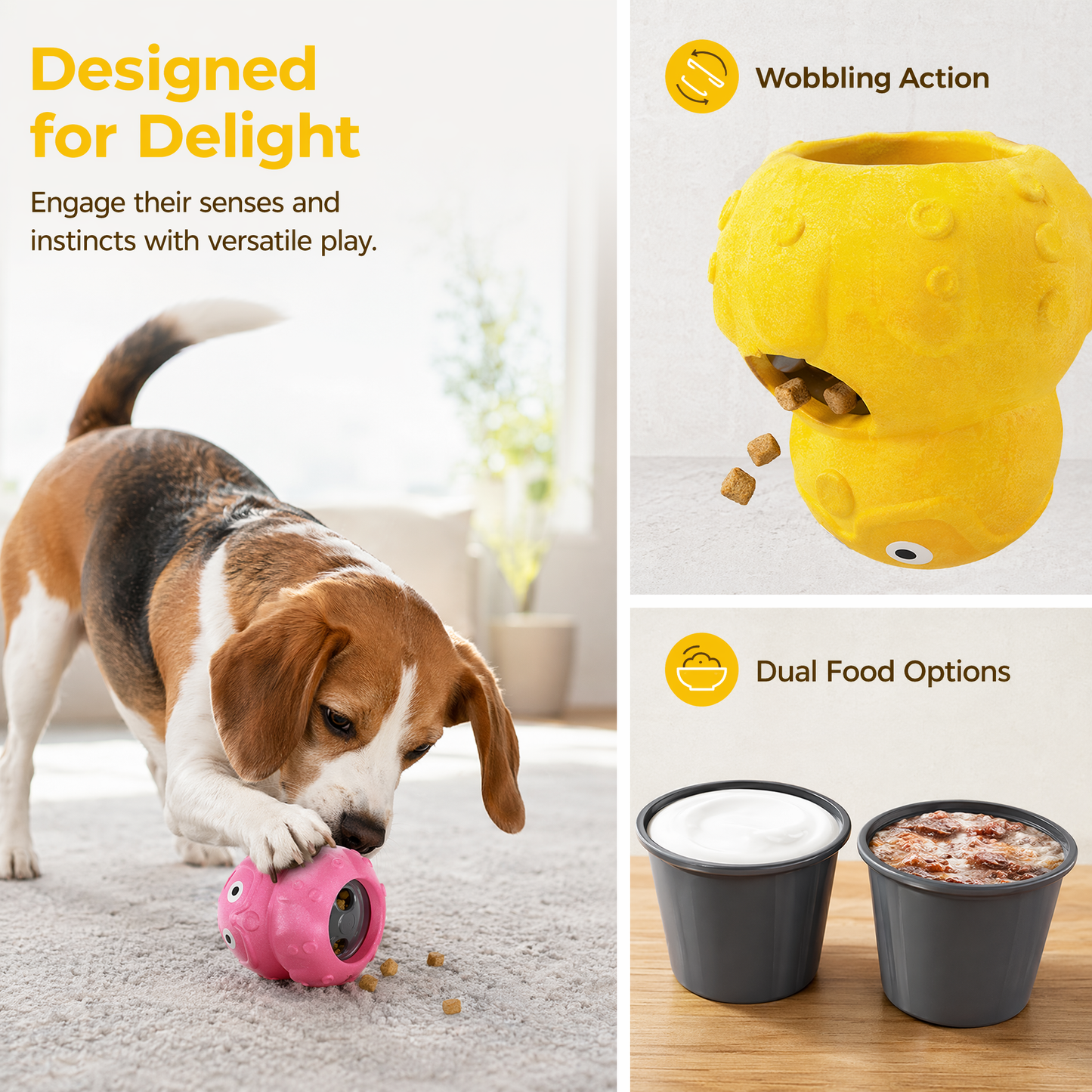 3-in-1 Dog Frozen Treat Ball, Large Size, No-Transfer Fill & Freeze Lick Cup, Treat Dispenser & Tough Chew Toy, Long-Lasting Enrichment Toy for Dogs