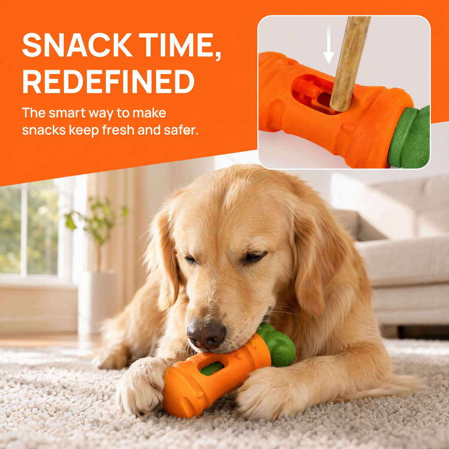 Dog Bully Stick Holder – Safe Chew Toy for Aggressive Chewers, Fun Carrot Design, Prevents Choking, Long-Lasting Treat Time, Ideal for Small to Large Dogs (Carrot Style-7in)