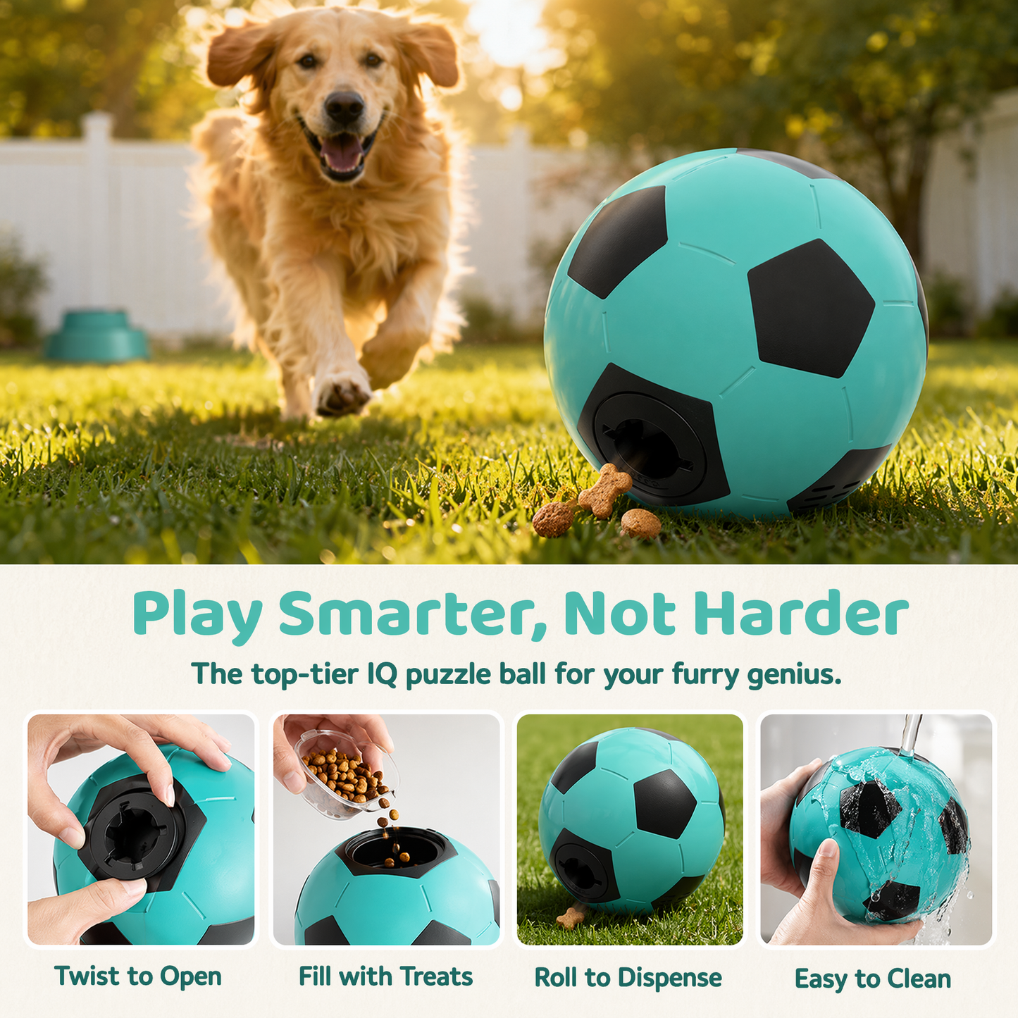 Interactive Dog Toys Treat Dispensers - Giggle Squeaky Dog Soccer Ball Rewards Puzzle to Keep Them Busy, Mental Stimulation Enrichment Food Dispensing for Small Medium Large Breeds, Blue