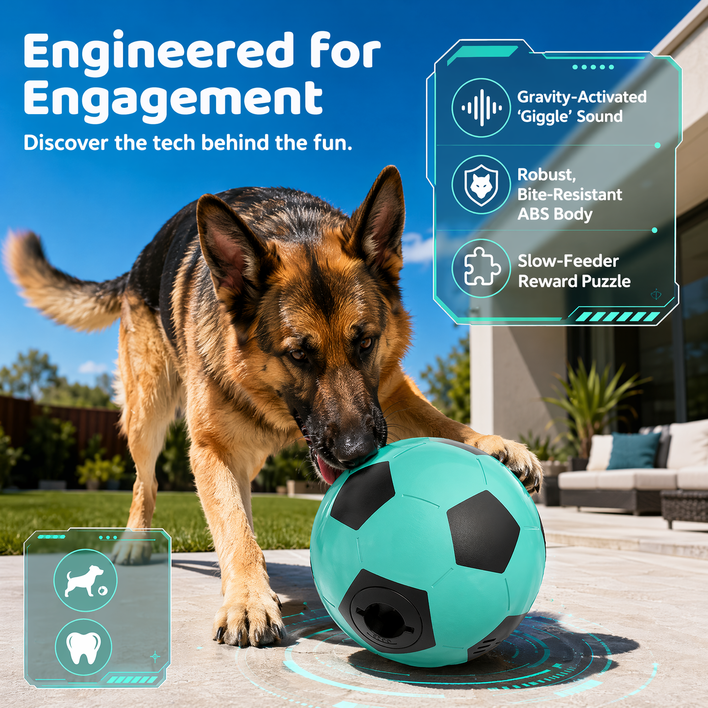 Interactive Dog Toys Treat Dispensers - Giggle Squeaky Dog Soccer Ball Rewards Puzzle to Keep Them Busy, Mental Stimulation Enrichment Food Dispensing for Small Medium Large Breeds, Blue