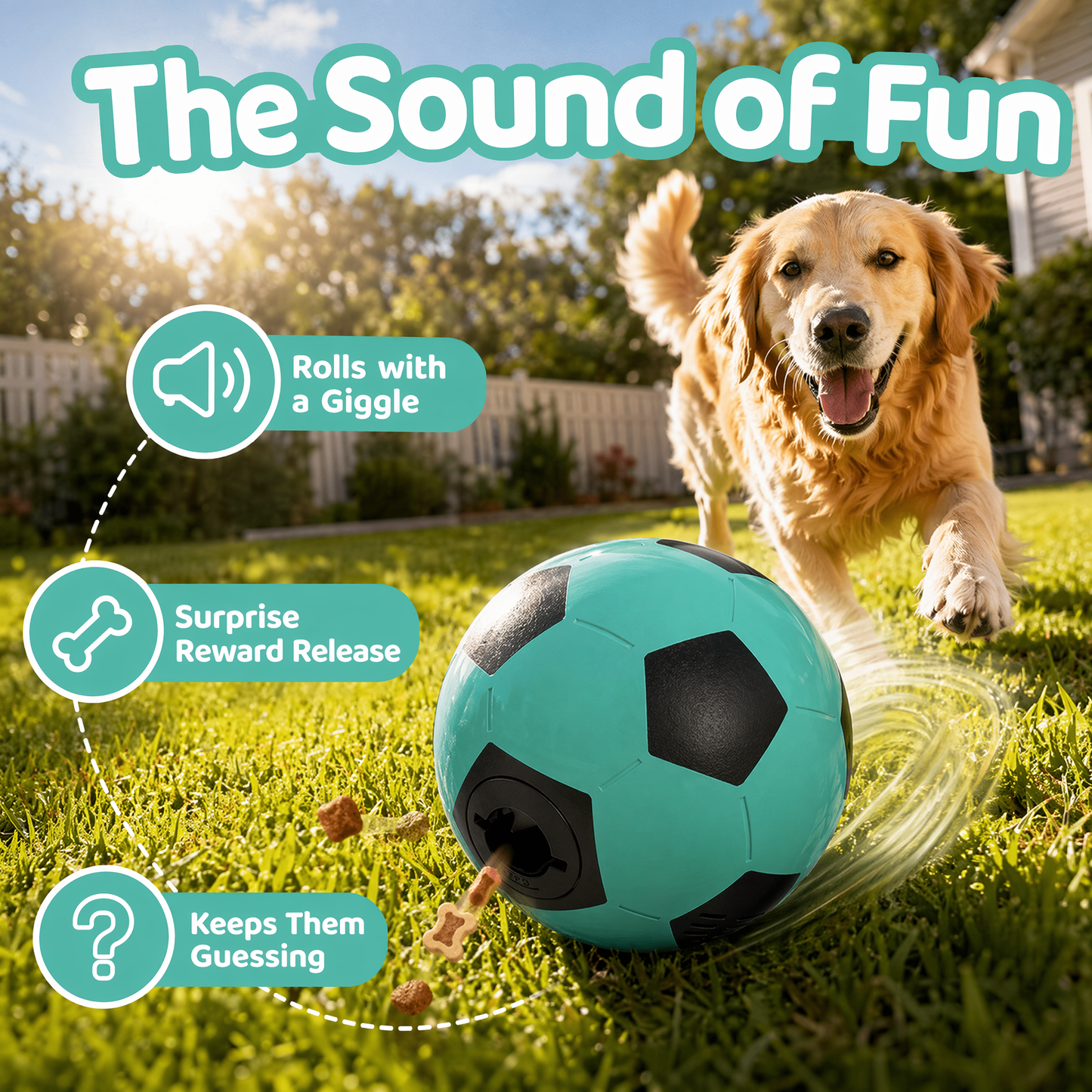 Interactive Dog Toys Treat Dispensers - Giggle Squeaky Dog Soccer Ball Rewards Puzzle to Keep Them Busy, Mental Stimulation Enrichment Food Dispensing for Small Medium Large Breeds, Blue