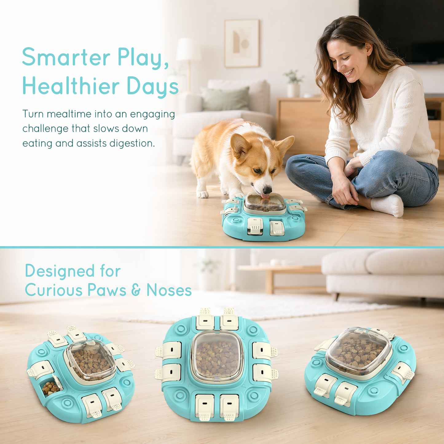 Slow Feeder Dog Bowl & Interactive Puzzle Toy - 3-in-1 Mental Stimulation Game with Treat Dispenser | Non-Slip Durable Design for Small Medium Large Dogs | Anti-Choking Food Maze & Easy Cle