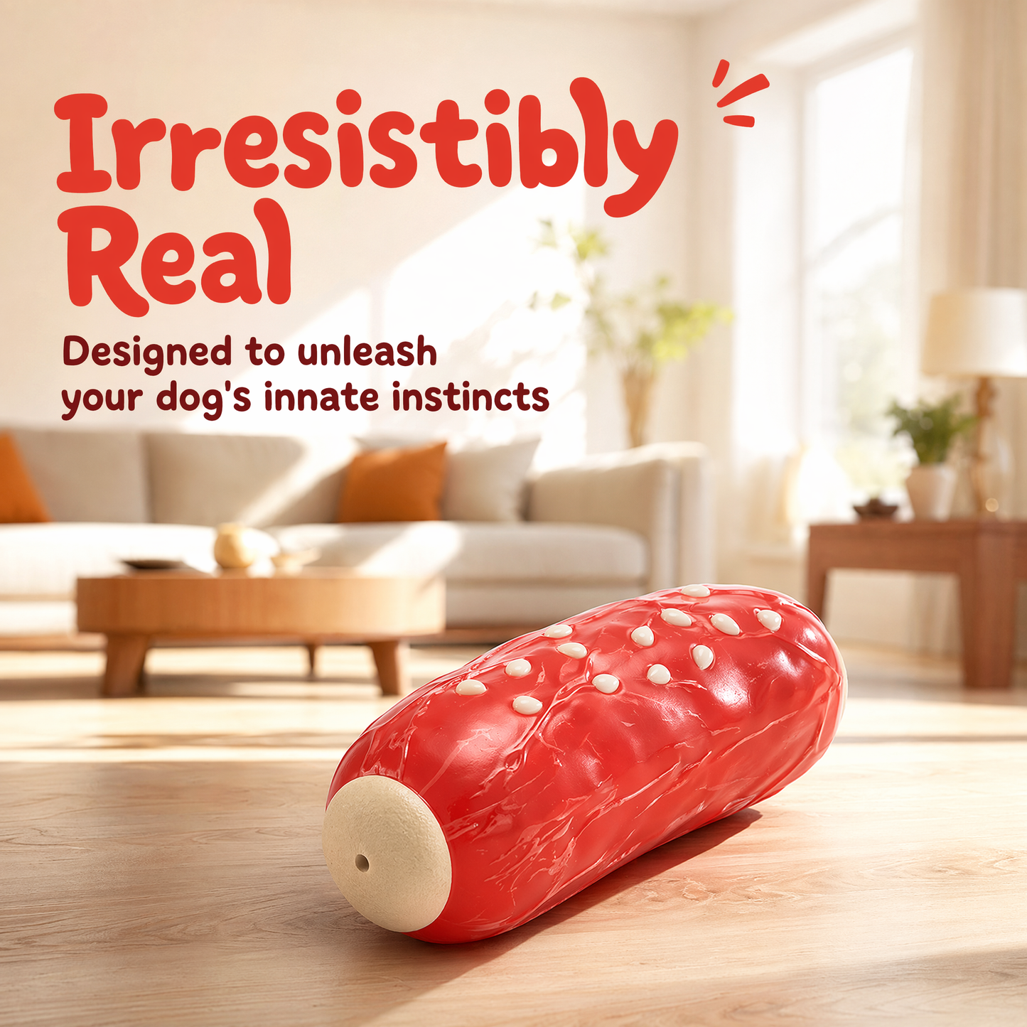 Dog Chew Toys for Aggressive-Chewers - Indestructible Dog Toy for Aggressive Chewer，Tough Chew Toys for Dogs （Rubber Red Meat Stick）