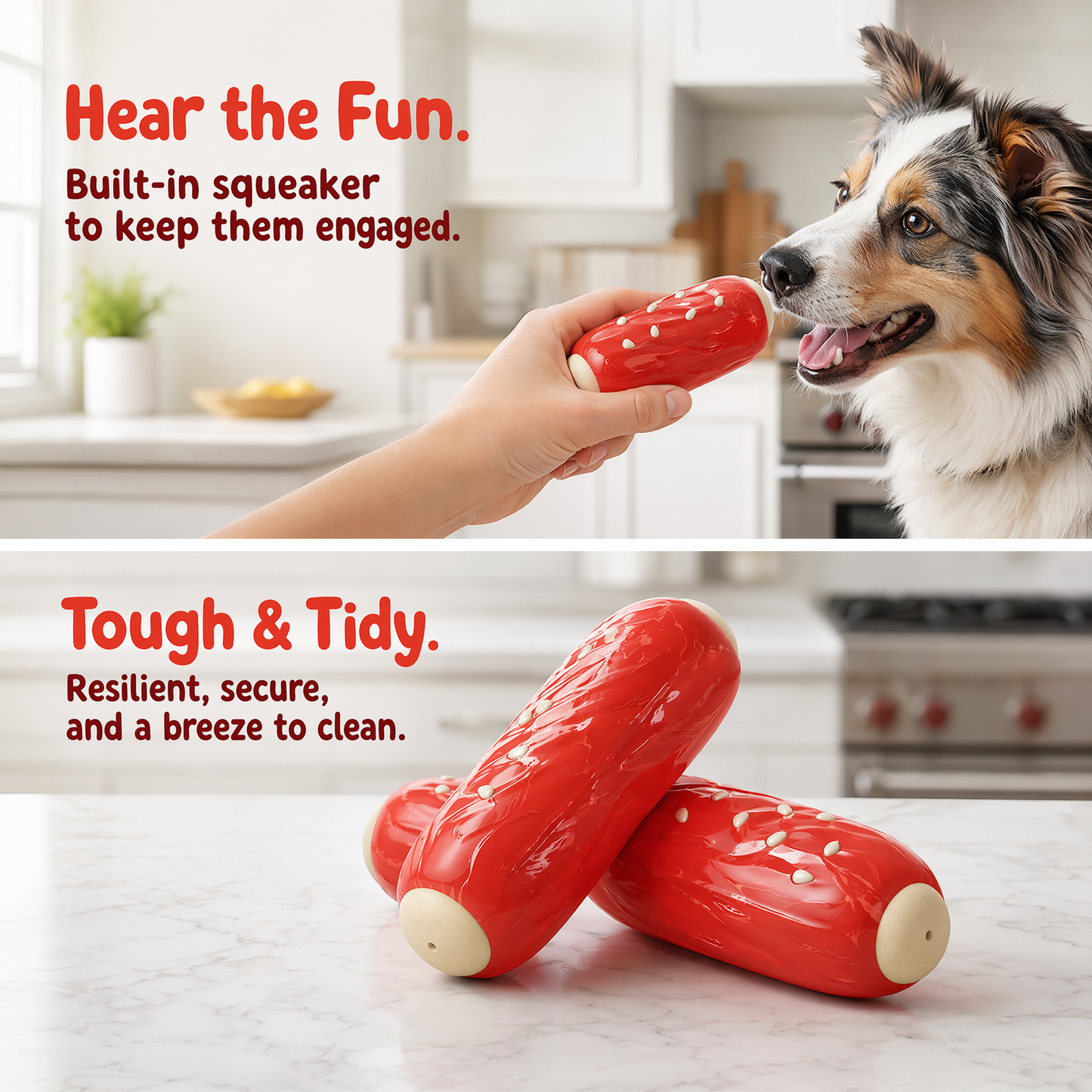Dog Chew Toys for Aggressive-Chewers - Indestructible Dog Toy for Aggressive Chewer，Tough Chew Toys for Dogs （Rubber Red Meat Stick）