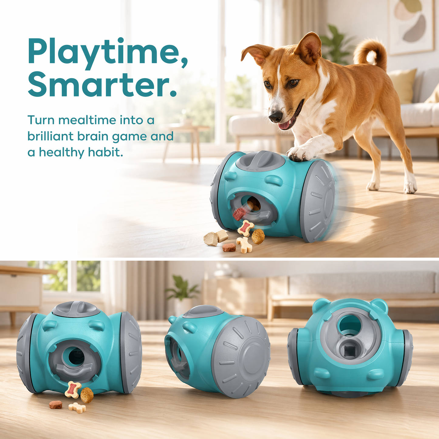 Rolling Dog Slow Feeder Toy - Dog Puzzles for Smart Dogs, Treat Dispensing Puzzle Toy for Small, Medium & Large Dogs – Engaging Food Dispenser for IQ Training & Boredom Relief