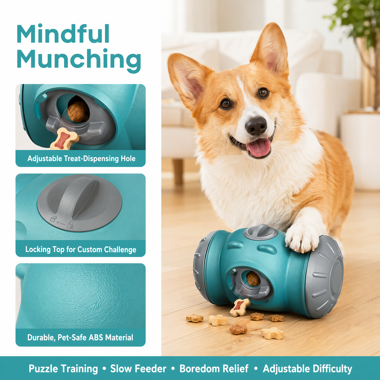 Rolling Dog Slow Feeder Toy - Dog Puzzles for Smart Dogs, Treat Dispensing Puzzle Toy for Small, Medium & Large Dogs – Engaging Food Dispenser for IQ Training & Boredom Relief