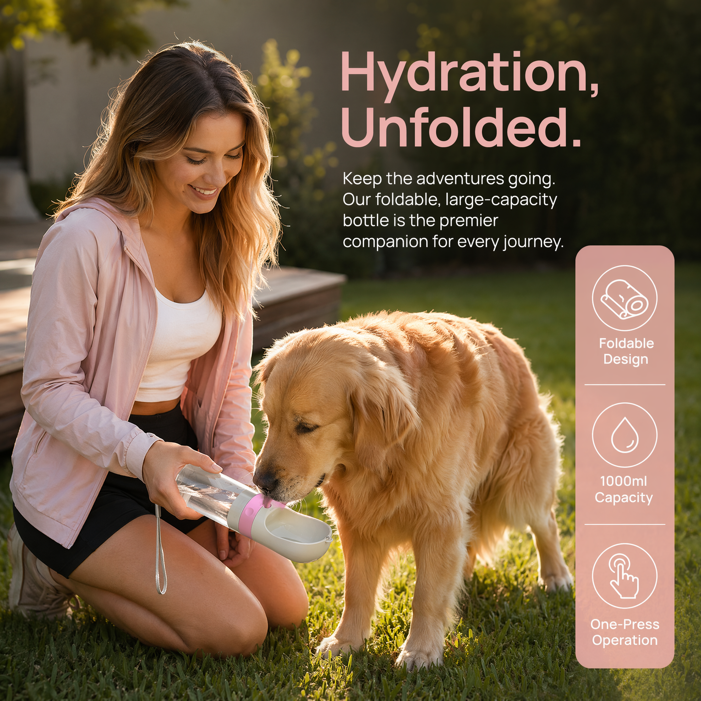Portable Dog Water Bottle, Leak Proof, Foldable Dispenser for Outdoor Hiking - Essential Puppy Gear, Large Dog Accessories Set of 2 (34oz & 51oz) for Dog Lovers and Owners