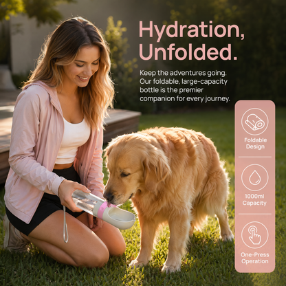 Portable Dog Water Bottle, Leak Proof, Foldable Dispenser for Outdoor Hiking - Essential Puppy Gear, Large Dog Accessories Set of 2 (34oz & 51oz) for Dog Lovers and Owners
