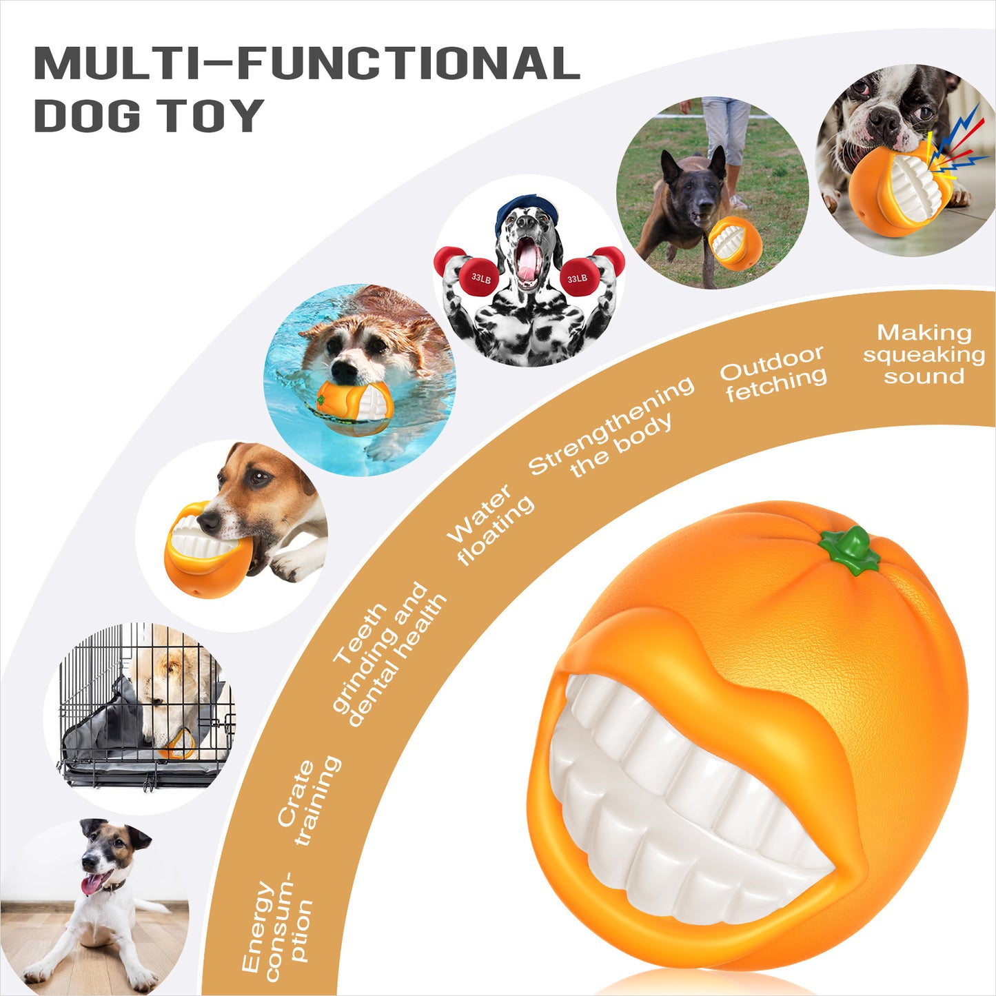 Large Size Orange Squeaky Dog Toy for Medium/Large Dogs Breed Aggressive Chewers Durable Bouncy Squeak Ball