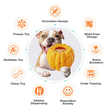 Dog Treat Toys, Pumpkin-Shaped Dog Treat Ball, Dog Frozen Treat Toy with 2 Freeze Bowls, Dog Toy Treat Dispenser, Dog Enrichment Toys, Fillable Slow Feeder and Lick Bowl for Dogs Set