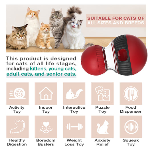 Cat Interactive Toys,Cat Treat Dispenser,Cat Toys for Indoor Cats,Sound Cat Puzzle Feeder Stimulating Activity,Portion Control Slow Feeder with Adjustable Food Intake,Suitable for Kitten and Adult Cat