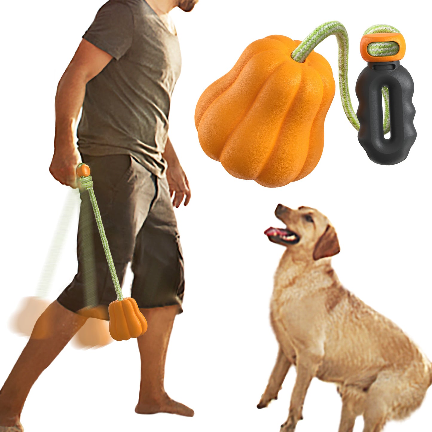 Large Dog Chew Toy with Squeaker, Tough TPR Pumpkin Toy for Strong Chewers (40 lbs+), Textured Dental Ridges, Outdoor & Water Play, Dog Pool, Beach & Fetch Toys for Summer