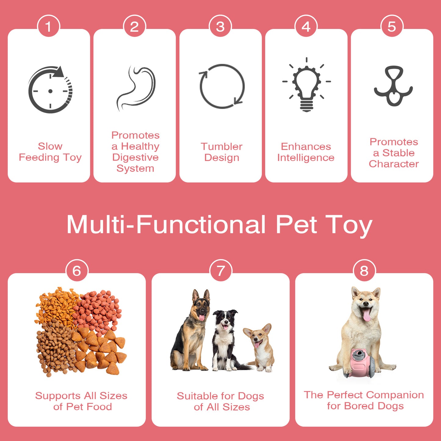 Rolling Dog Slow Feeder Toy - Dog Puzzles for Smart Dogs, Treat Dispensing Puzzle Toy for Small, Medium & Large Dogs – Engaging Food Dispenser for IQ Training & Boredom Relief
