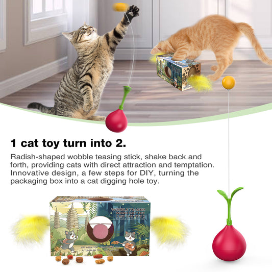 Interactive Cat Toy Wobble Teasing Stick and Cat Digging Hole Toy,One Cat Toy Turn into Two by DIY, Innovative Design
