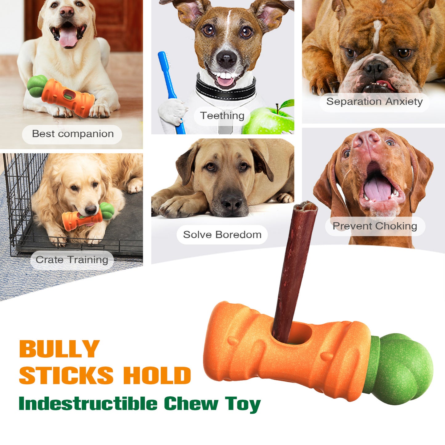 Dog Bully Stick Holder – Safe Chew Toy for Aggressive Chewers, Fun Carrot Design, Prevents Choking, Long-Lasting Treat Time, Ideal for Small to Large Dogs (Carrot Style-7in)