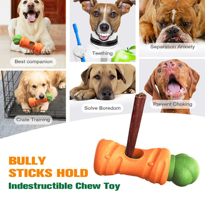 Dog Bully Stick Holder – Safe Chew Toy for Aggressive Chewers, Fun Carrot Design, Prevents Choking, Long-Lasting Treat Time, Ideal for Small to Large Dogs (Carrot Style-7in)