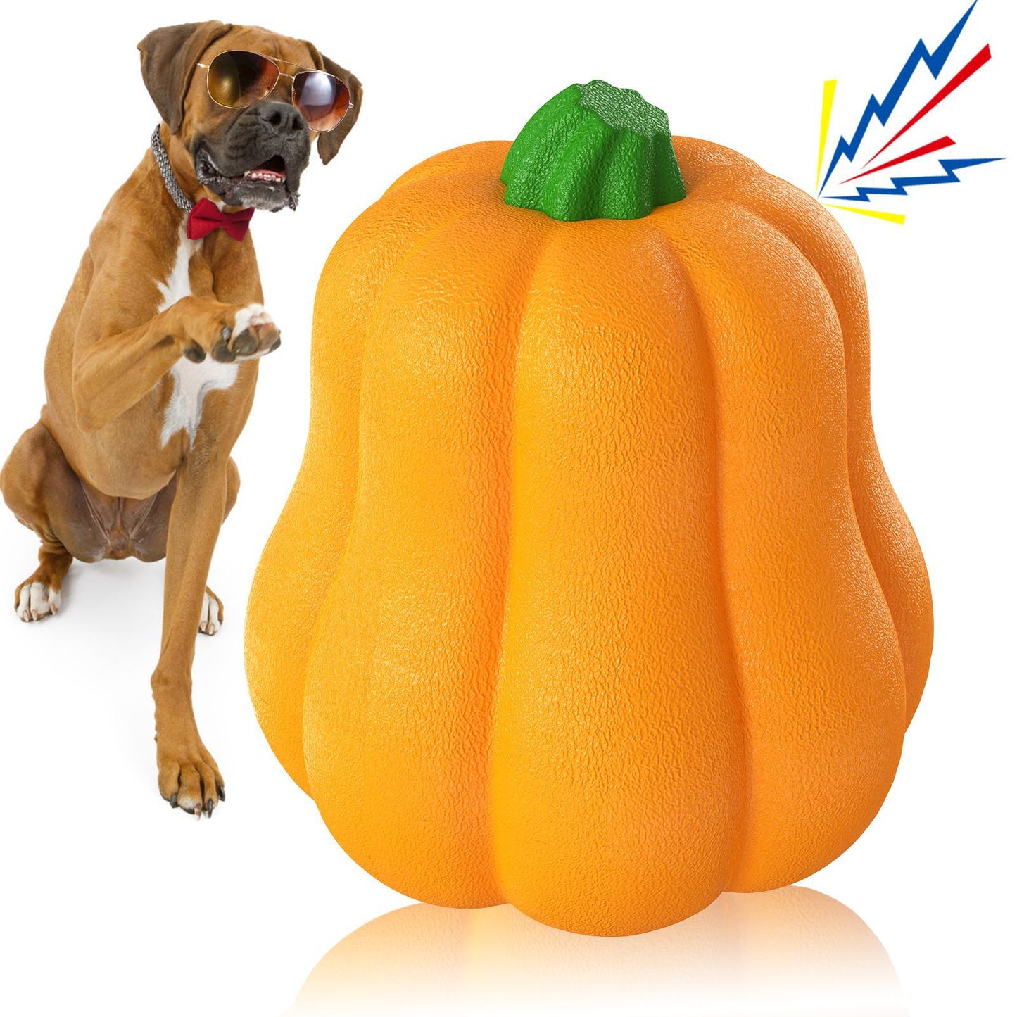 Large Dog Chew Toy with Squeaker, Tough TPR Pumpkin Toy for Strong Chewers (40 lbs+), Textured Dental Ridges, Outdoor & Water Play, Dog Pool, Beach & Fetch Toys for Summer