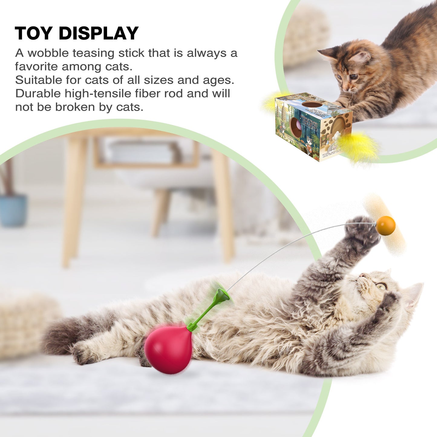 Interactive Cat Toy Wobble Teasing Stick and Cat Digging Hole Toy,One Cat Toy Turn into Two by DIY, Innovative Design