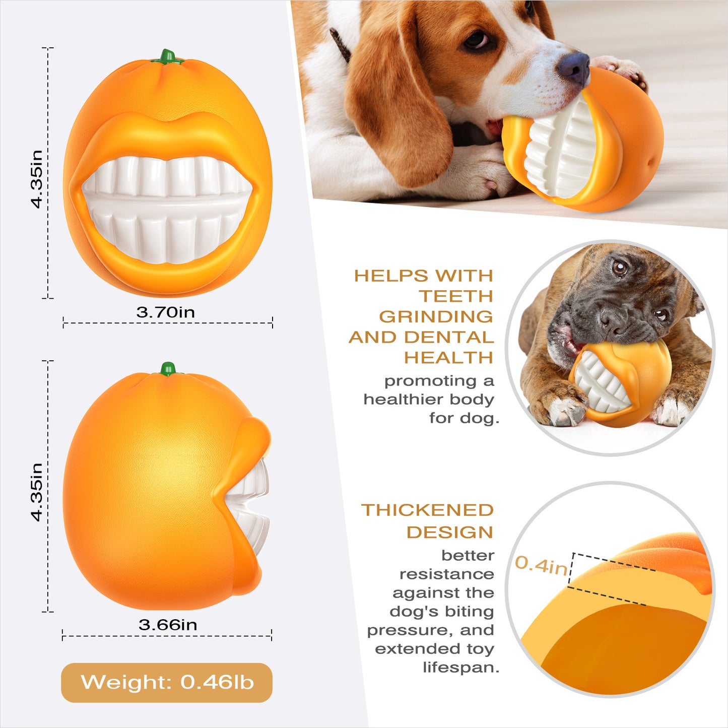 Large Size Orange Squeaky Dog Toy for Medium/Large Dogs Breed Aggressive Chewers Durable Bouncy Squeak Ball