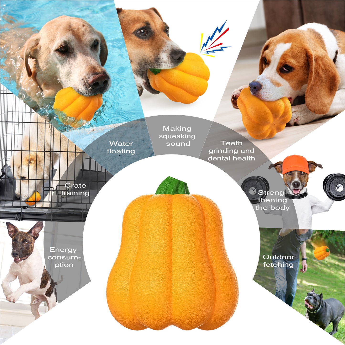 Large Dog Chew Toy with Squeaker, Tough TPR Pumpkin Toy for Strong Chewers (40 lbs+), Textured Dental Ridges, Outdoor & Water Play, Dog Pool, Beach & Fetch Toys for Summer