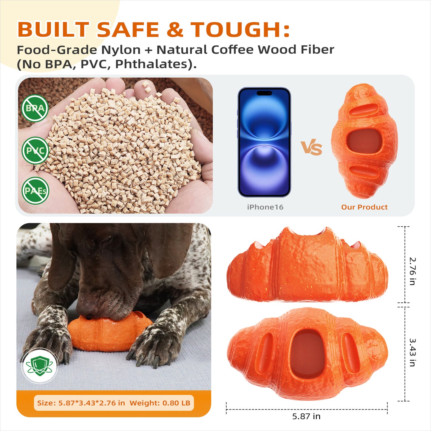 Durable Frozen Dog Chew Toy for Aggressive Chewers,Interactive Treat Dispensing Toy for Crate Training & Anxiety Relief,Food-Grade Nylon, Coffee Wood Fiber, Easy to Clean,For Medium & Large Dogs