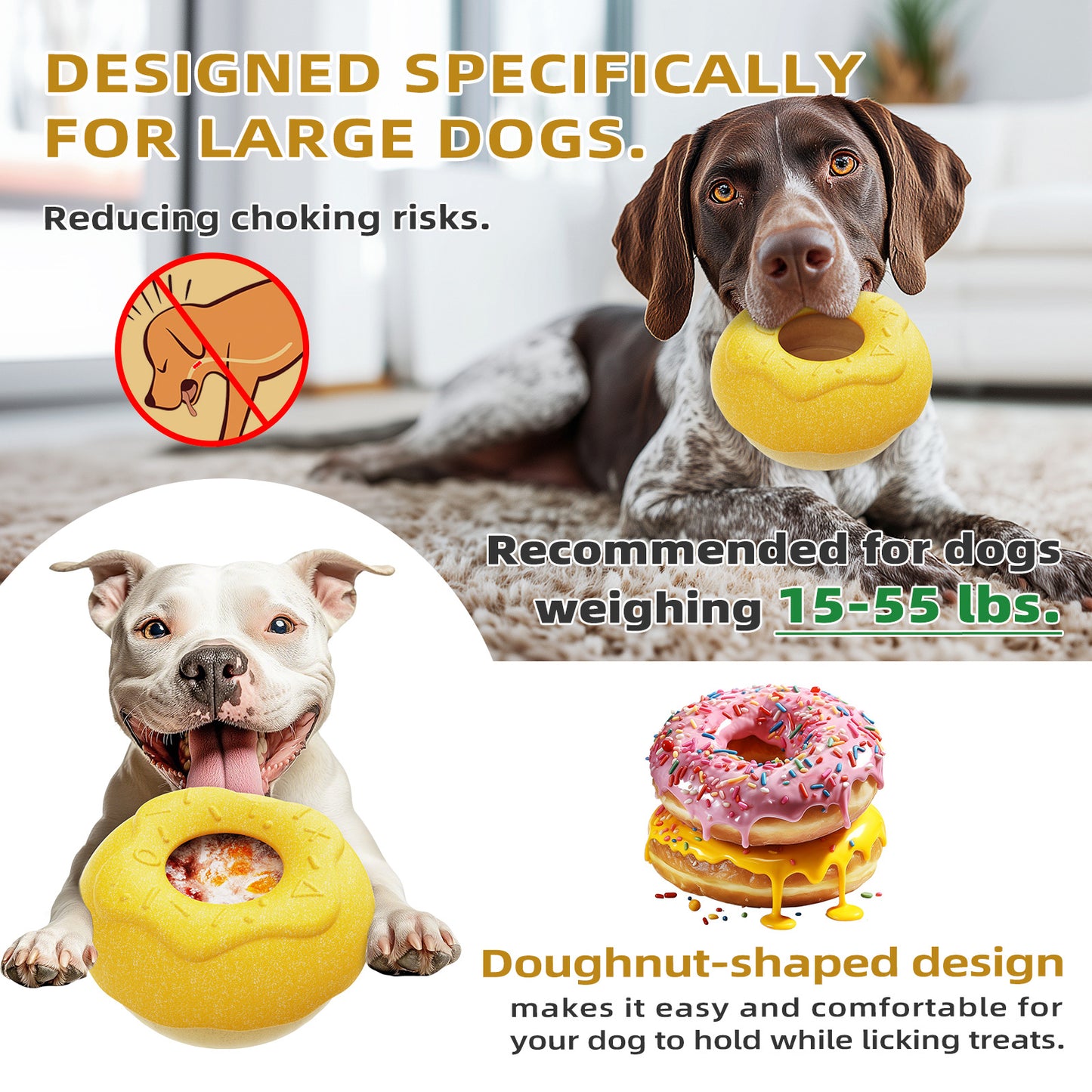 Dog Chew Toy for Aggressive Chewers, Freezable Lick Treat Dispenser, Stuffable Lick Toy, Interactive Enrichment, Long Lasting Puzzle Boredom Buster for Medium & Large Dogs - Pink Donut