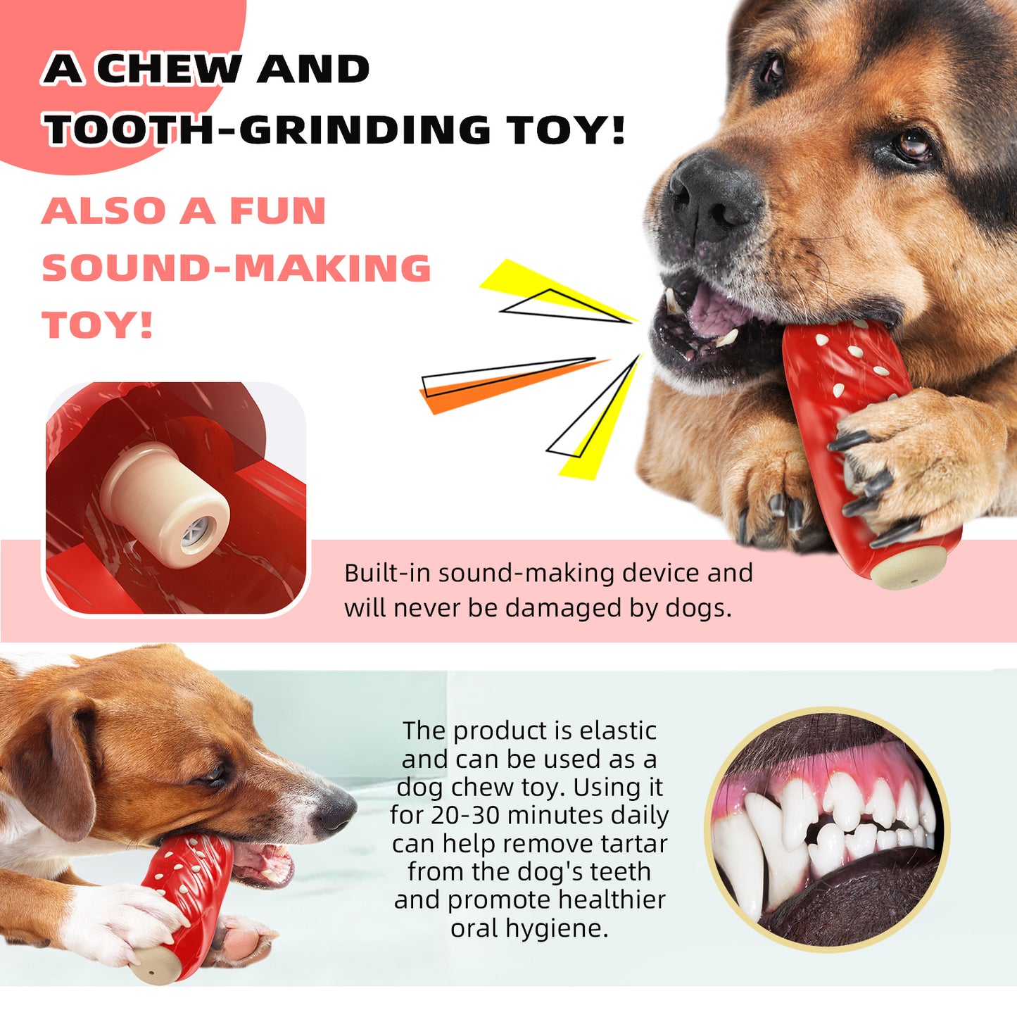 Dog Chew Toys for Aggressive-Chewers - Indestructible Dog Toy for Aggressive Chewer，Tough Chew Toys for Dogs （Rubber Red Meat Stick）