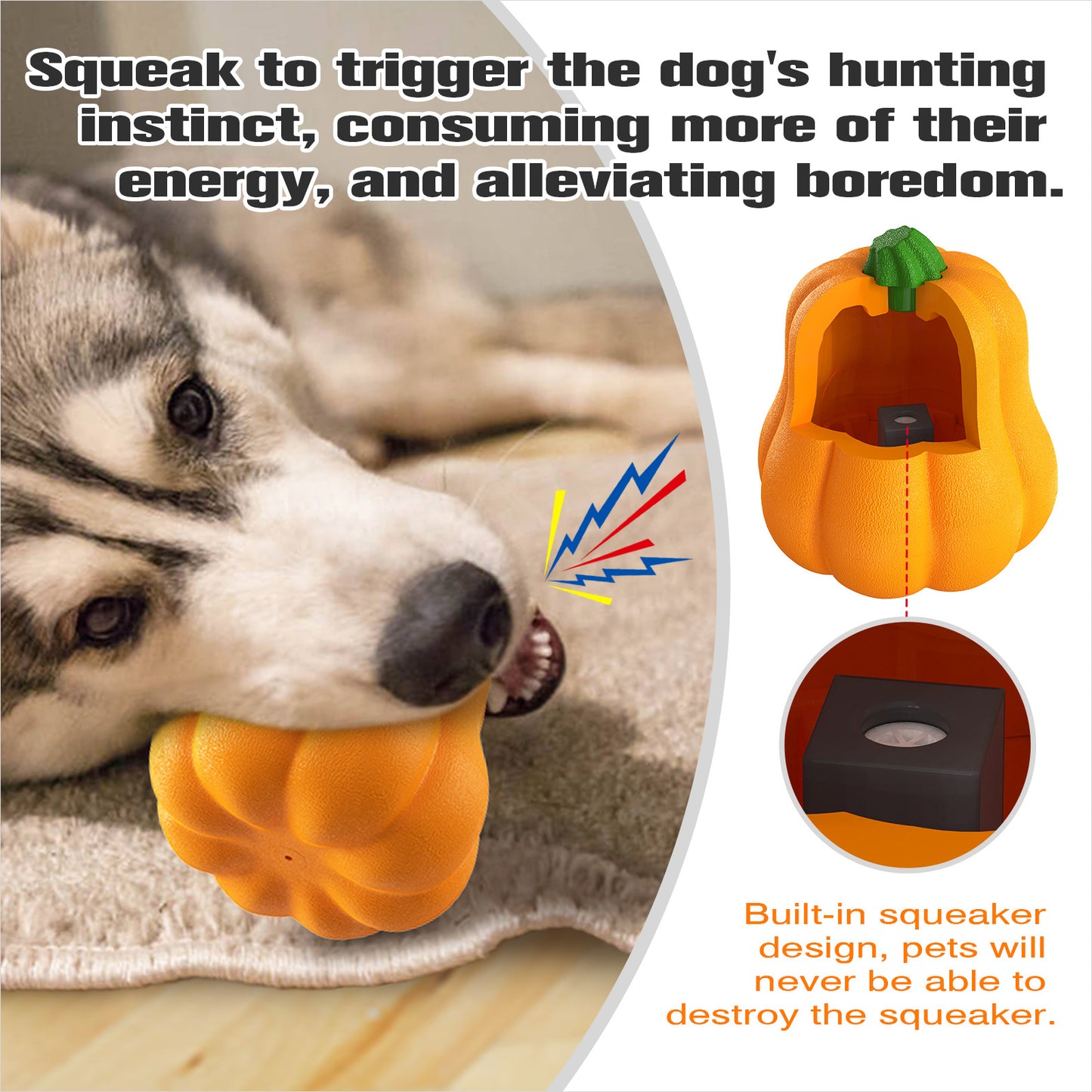 Large Dog Chew Toy with Squeaker, Tough TPR Pumpkin Toy for Strong Chewers (40 lbs+), Textured Dental Ridges, Outdoor & Water Play, Dog Pool, Beach & Fetch Toys for Summer