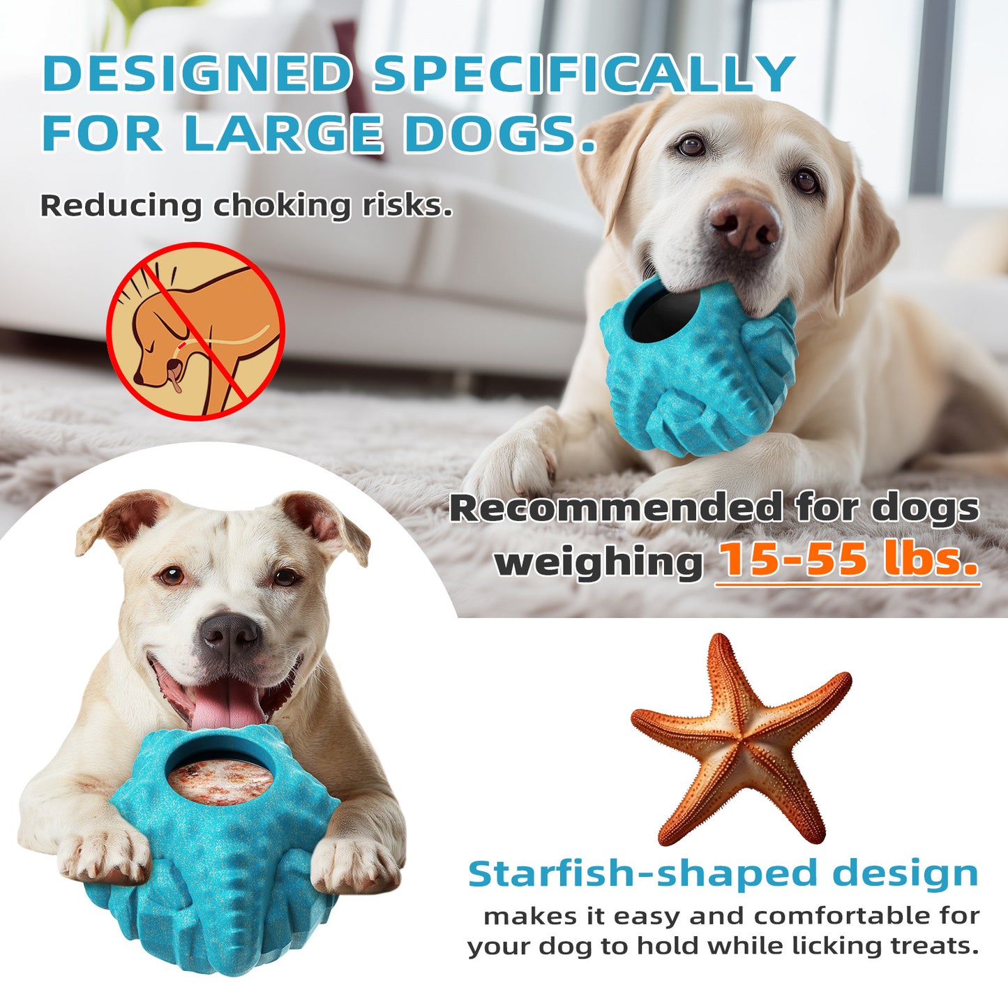 Dog Chew Toy for Aggressive Chewers, Freezable Lick Treat Dispenser, Stuffable Lick Toy, Interactive Enrichment, Long Lasting Puzzle Boredom Buster for Medium & Large Dogs - Yellow Starfish