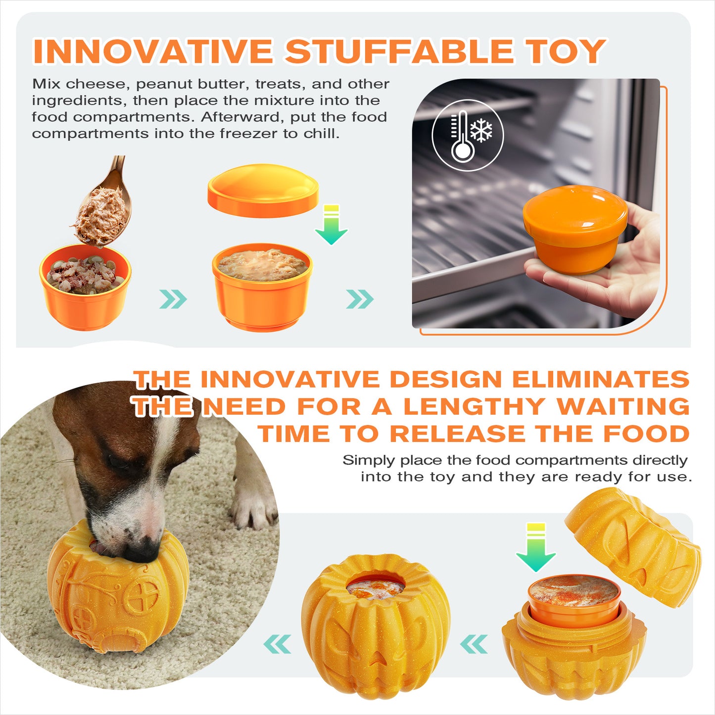 Dog Treat Toys, Pumpkin-Shaped Dog Treat Ball, Dog Frozen Treat Toy with 2 Freeze Bowls, Dog Toy Treat Dispenser, Dog Enrichment Toys, Fillable Slow Feeder and Lick Bowl for Dogs Set