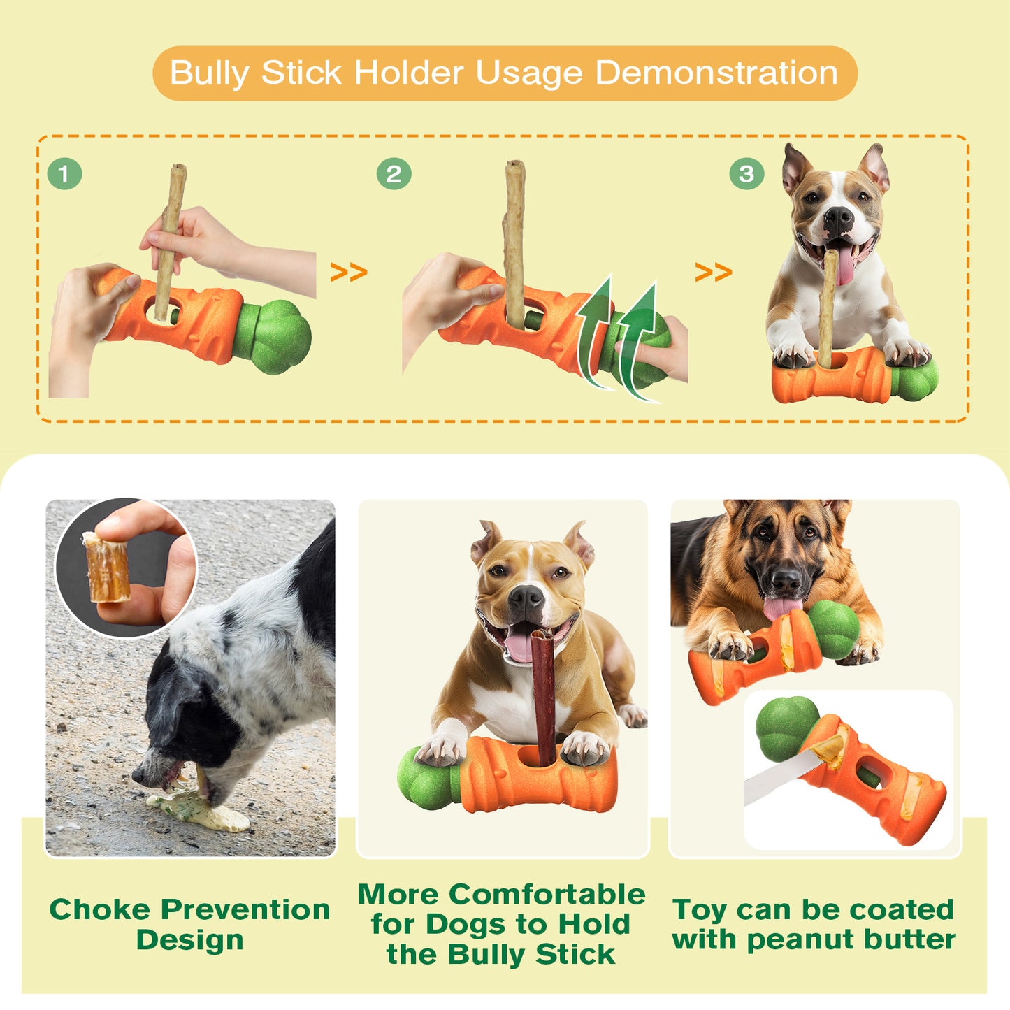 Dog Bully Stick Holder – Safe Chew Toy for Aggressive Chewers, Fun Carrot Design, Prevents Choking, Long-Lasting Treat Time, Ideal for Small to Large Dogs (Carrot Style-7in)