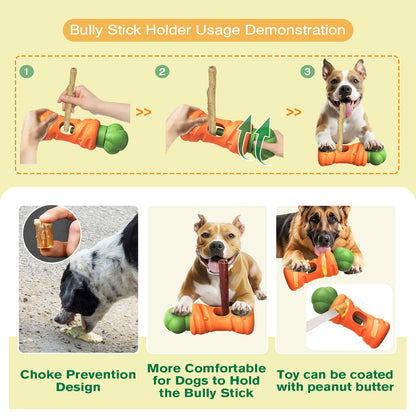 Dog Bully Stick Holder – Safe Chew Toy for Aggressive Chewers, Fun Carrot Design, Prevents Choking, Long-Lasting Treat Time, Ideal for Small to Large Dogs (Carrot Style-7in)