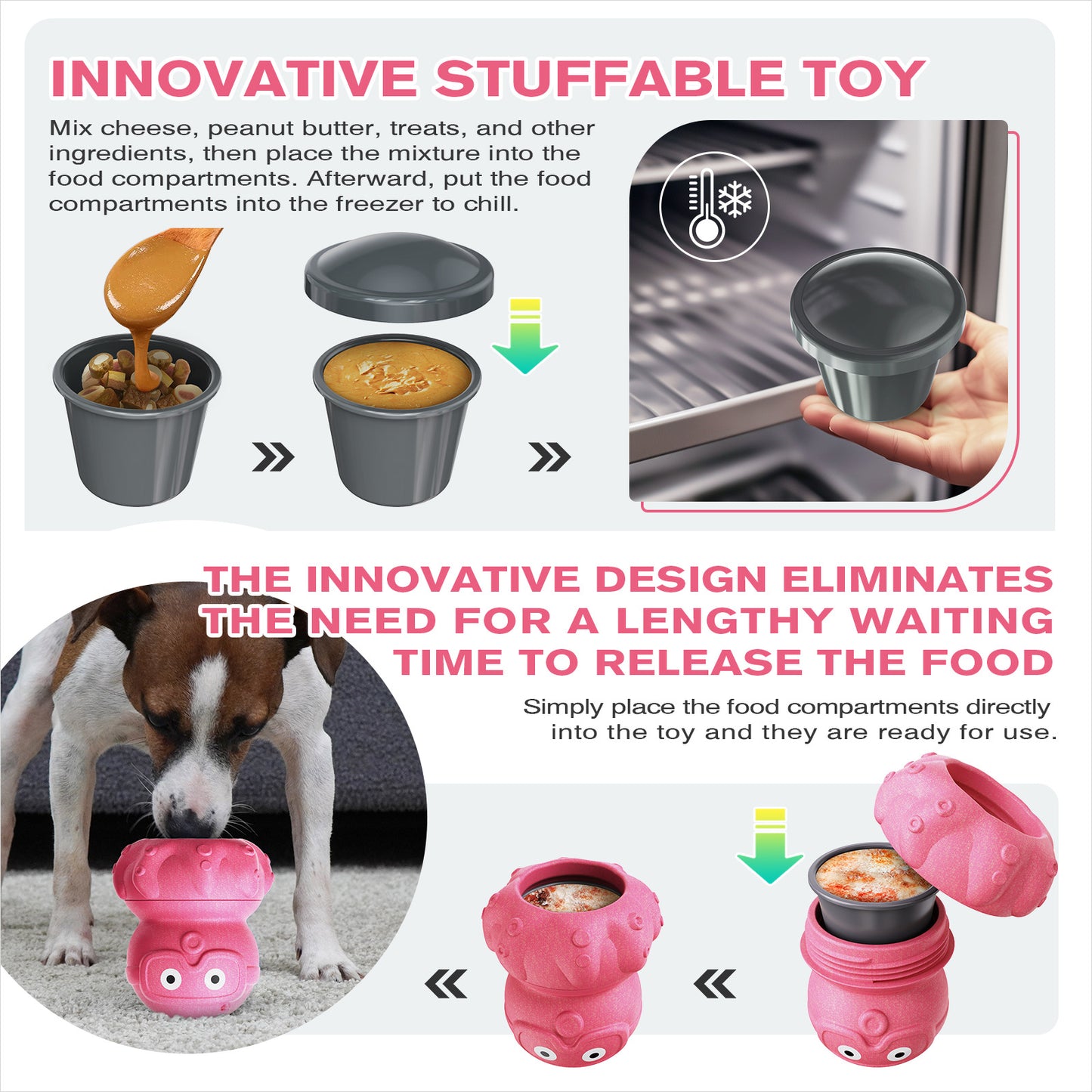3-in-1 Dog Frozen Treat Ball, Large Size, No-Transfer Fill & Freeze Lick Cup, Treat Dispenser & Tough Chew Toy, Long-Lasting Enrichment Toy for Dogs