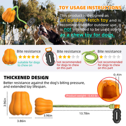 Large Dog Chew Toy with Squeaker, Tough TPR Pumpkin Toy for Strong Chewers (40 lbs+), Textured Dental Ridges, Outdoor & Water Play, Dog Pool, Beach & Fetch Toys for Summer