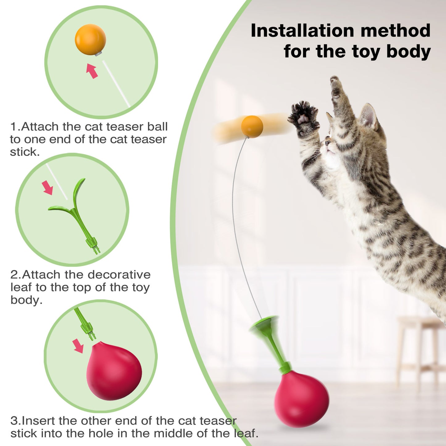 Interactive Cat Toy Wobble Teasing Stick and Cat Digging Hole Toy,One Cat Toy Turn into Two by DIY, Innovative Design