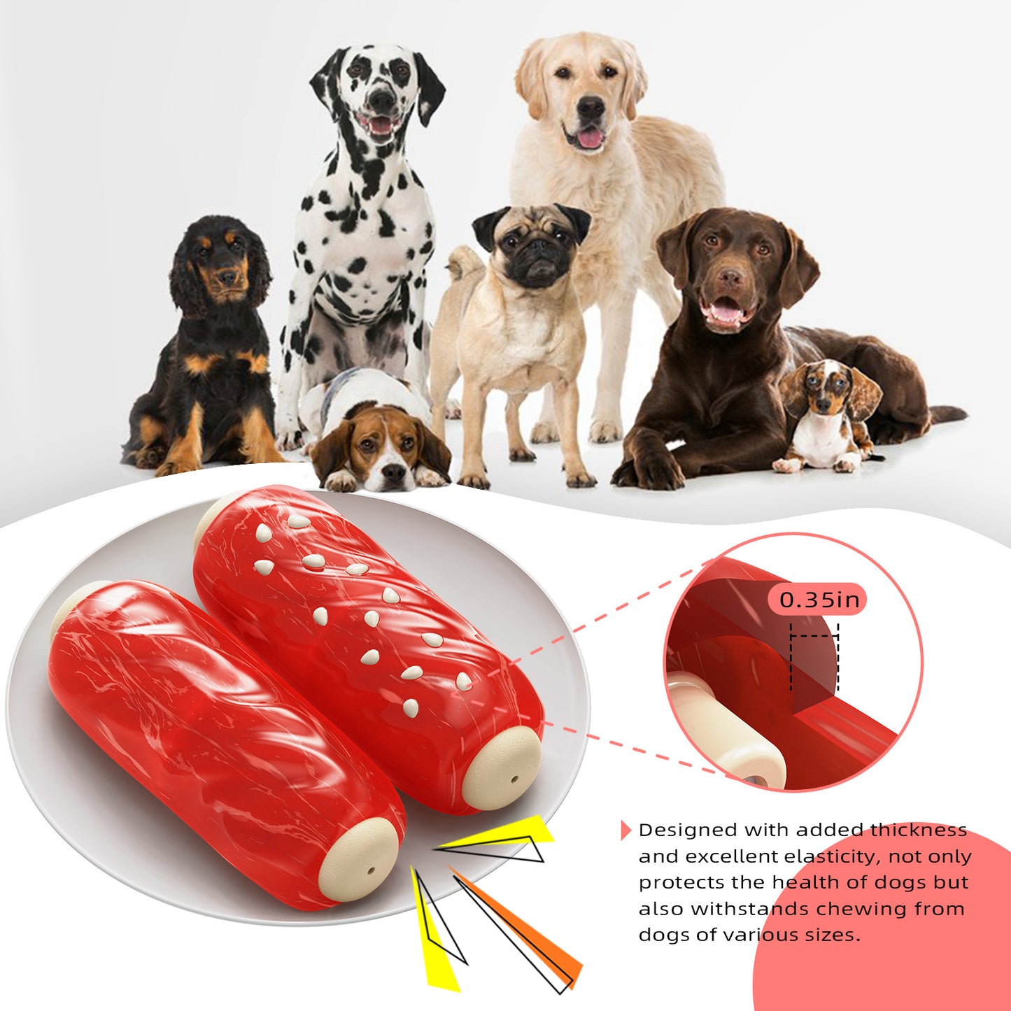 Dog Chew Toys for Aggressive-Chewers - Indestructible Dog Toy for Aggressive Chewer，Tough Chew Toys for Dogs （Rubber Red Meat Stick）
