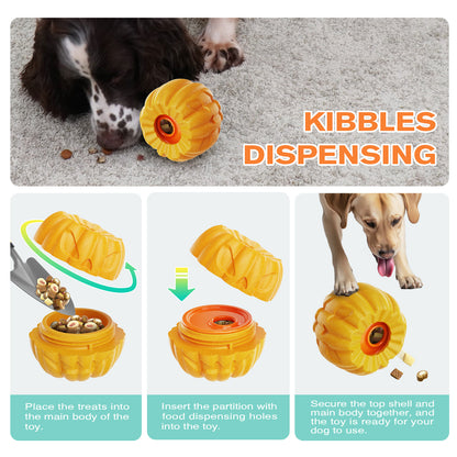 Dog Treat Toys, Pumpkin-Shaped Dog Treat Ball, Dog Frozen Treat Toy with 2 Freeze Bowls, Dog Toy Treat Dispenser, Dog Enrichment Toys, Fillable Slow Feeder and Lick Bowl for Dogs Set
