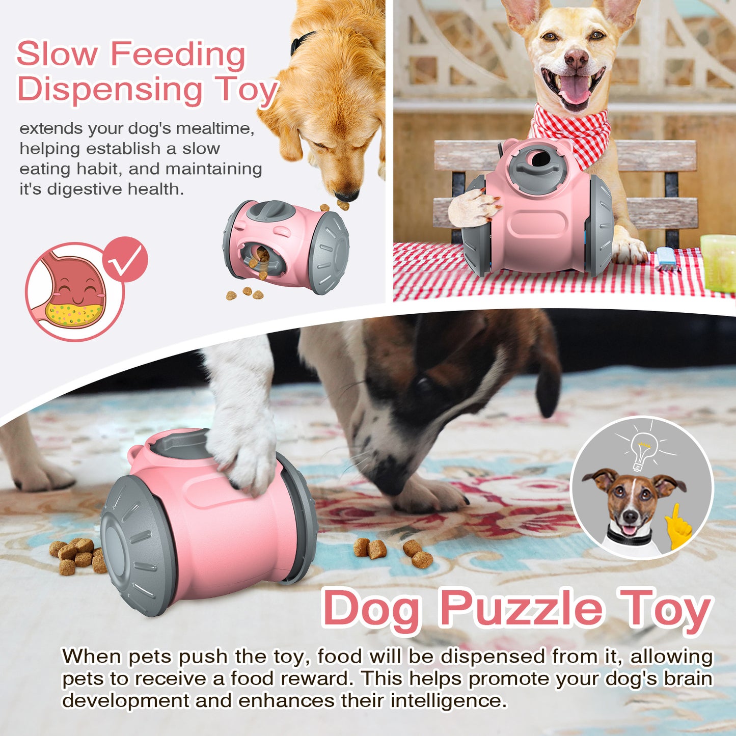 Rolling Dog Slow Feeder Toy - Dog Puzzles for Smart Dogs, Treat Dispensing Puzzle Toy for Small, Medium & Large Dogs – Engaging Food Dispenser for IQ Training & Boredom Relief
