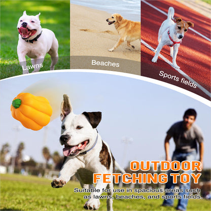 Large Dog Chew Toy with Squeaker, Tough TPR Pumpkin Toy for Strong Chewers (40 lbs+), Textured Dental Ridges, Outdoor & Water Play, Dog Pool, Beach & Fetch Toys for Summer