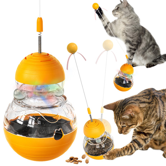 Cat Interactive Toys Engaging Wand, Slow Food Treat Dispenser, and Tumbler Design for Indoor Cats Durable, Non-Toxic, Ideal for Exercise and Boredom Relief Gift for Kitten
